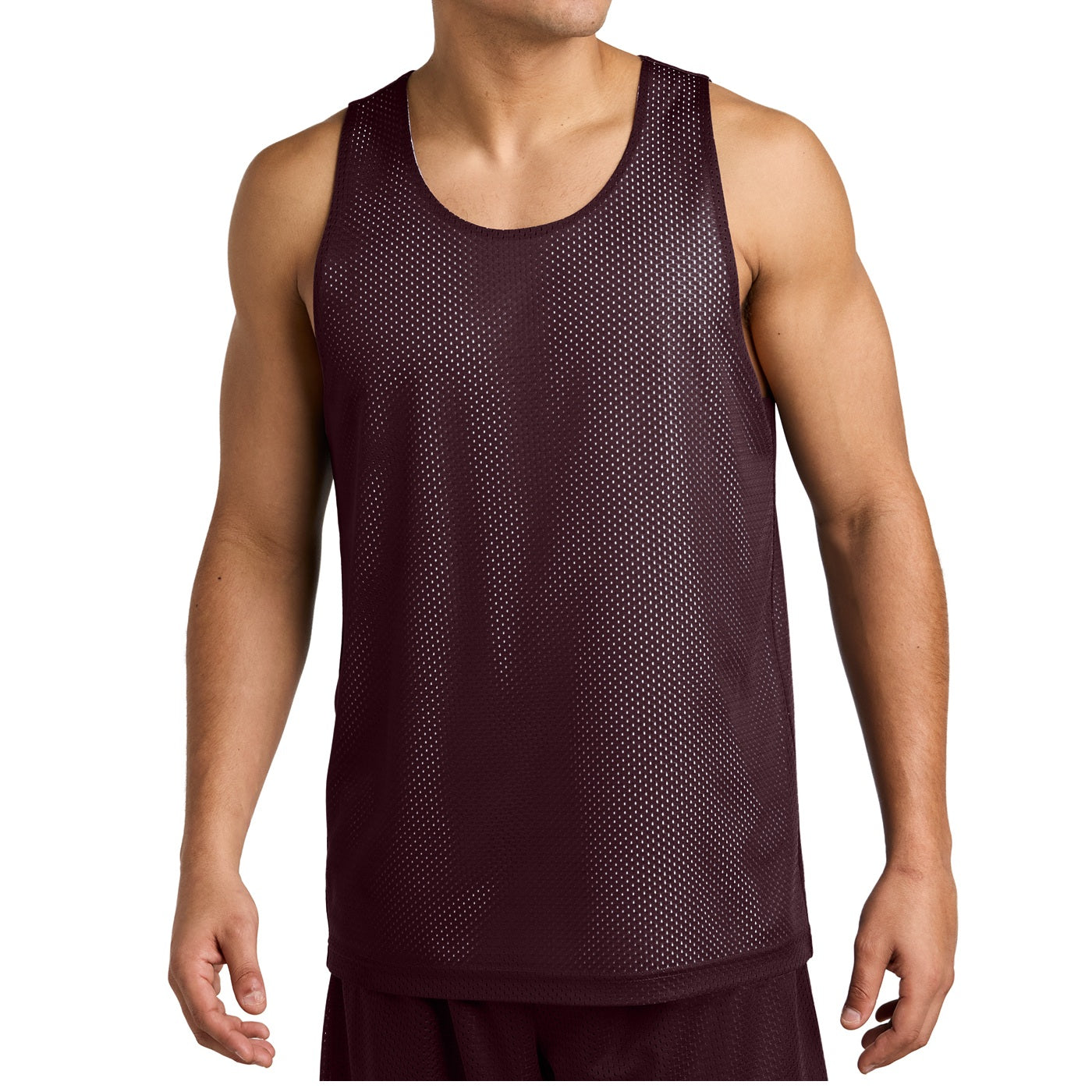 36 Pack Men's Reversible Mesh Jersey Tank - Maroon / White