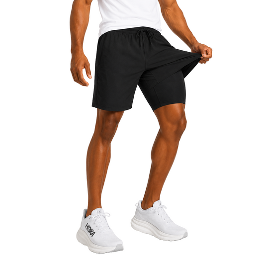 24 Pack Men's Workout Shorts with Compression Liner – Black