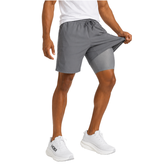Men's Workout Shorts with Compression Liner – Grey