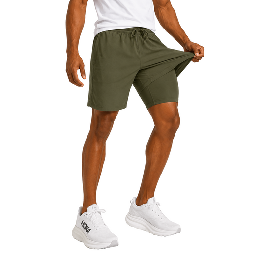 Men's Workout Shorts with Compression Liner – Olive