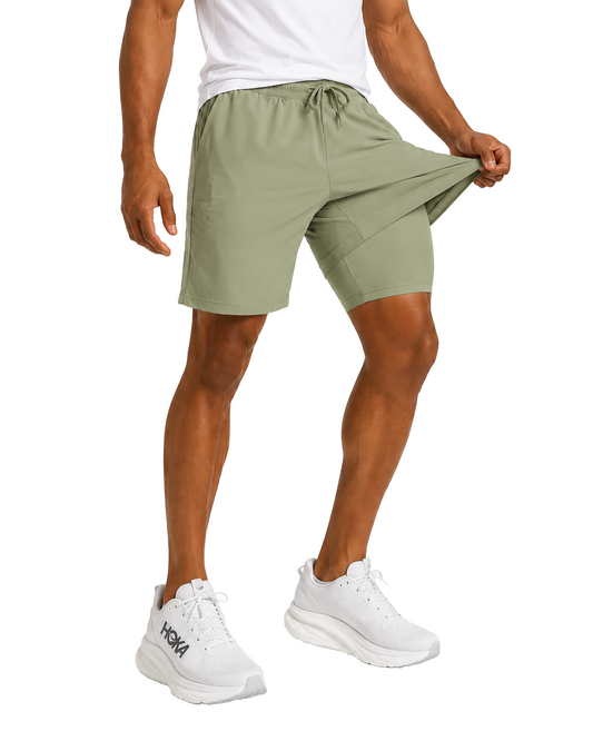 Men's Workout Shorts with Compression Liner – Sage