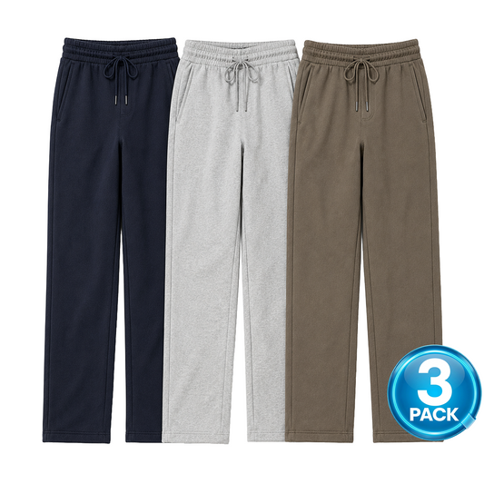 Men's 3-Pack Heavyweight Fleece Open Bottom Sweatpants in Navy / Heather Grey / Khaki