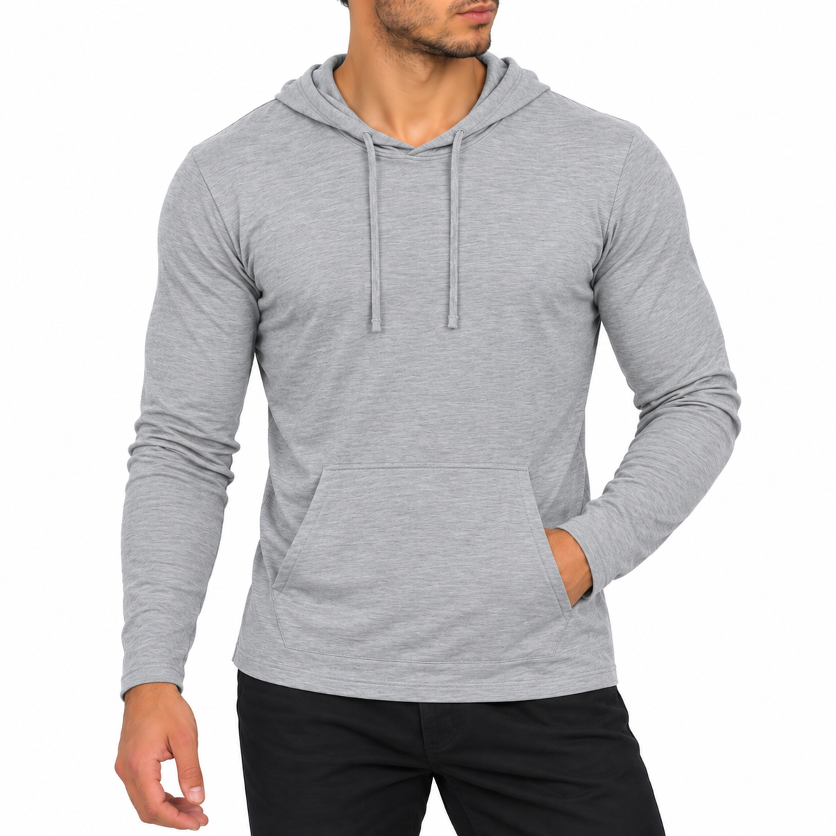 Men's Long Sleeve T-Shirt Hoodie in Heather Grey