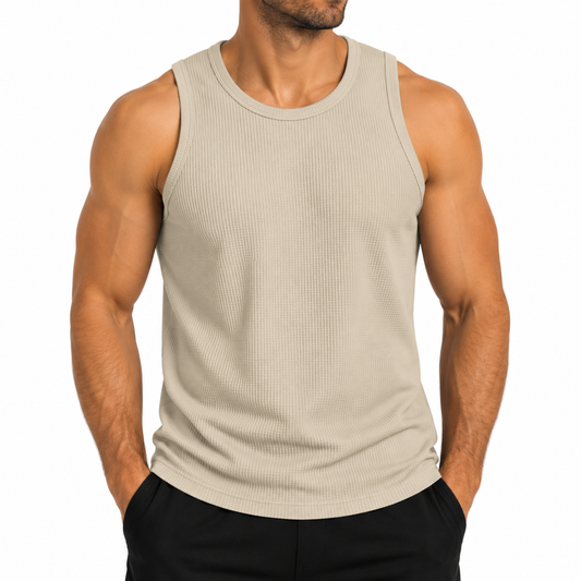 Men's Micro Waffle Knit Heavyweight Sleeveless Tank Top in Sand