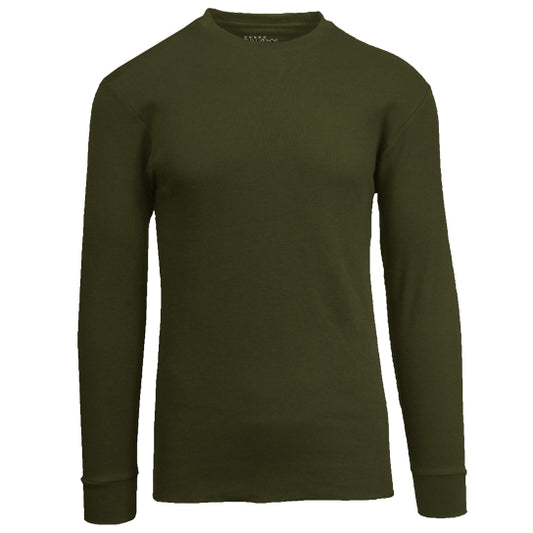 Wholesale Thermal Crewneck Long Sleeve Shirt in Olive