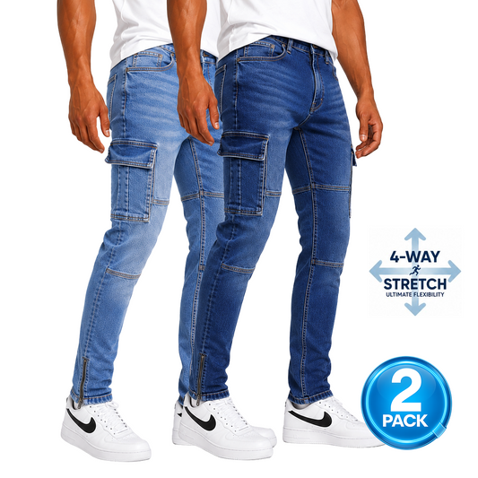 Men's 2-Pack Stretch Cargo Pocket Jeans in Medium Wash / Dark Wash