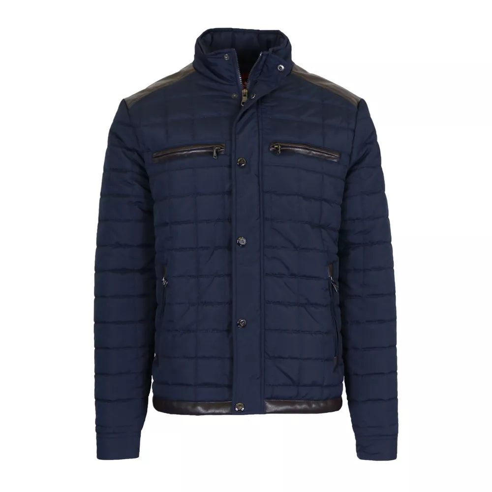 Men's Quilted Jacket with Leather Trim in Navy