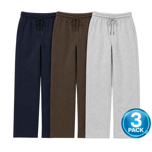 Men's 3-Pack Heavyweight Fleece Open Bottom Sweatpants in Navy / Brown / Heather Grey