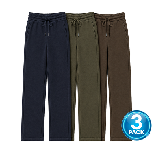Men's 3-Pack Heavyweight Fleece Open Bottom Sweatpants in Navy / Olive / Brown