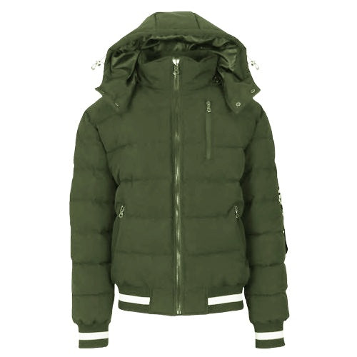 12 Pack Men's Heavyweight Hooded Varsity Bomber Jacket Olive