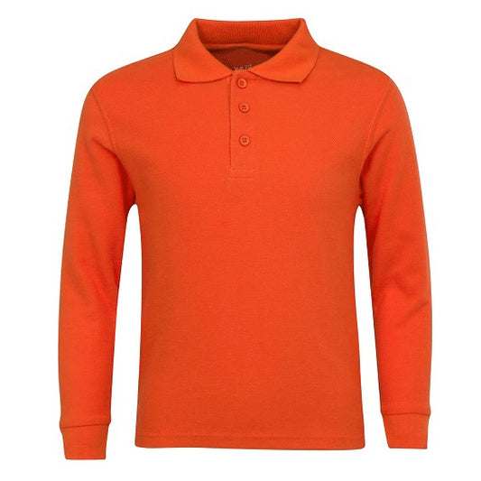 Wholesale Boys Long Sleeve Pique Polo Shirt School Uniform in Orange