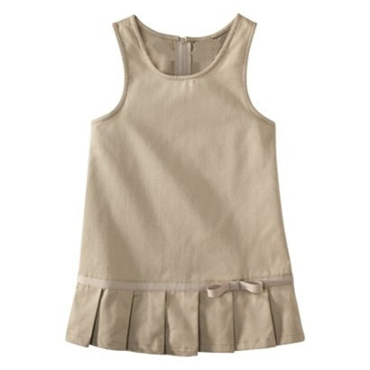 Wholesale Girls School Uniform Pleated Hem Jumper in Khaki