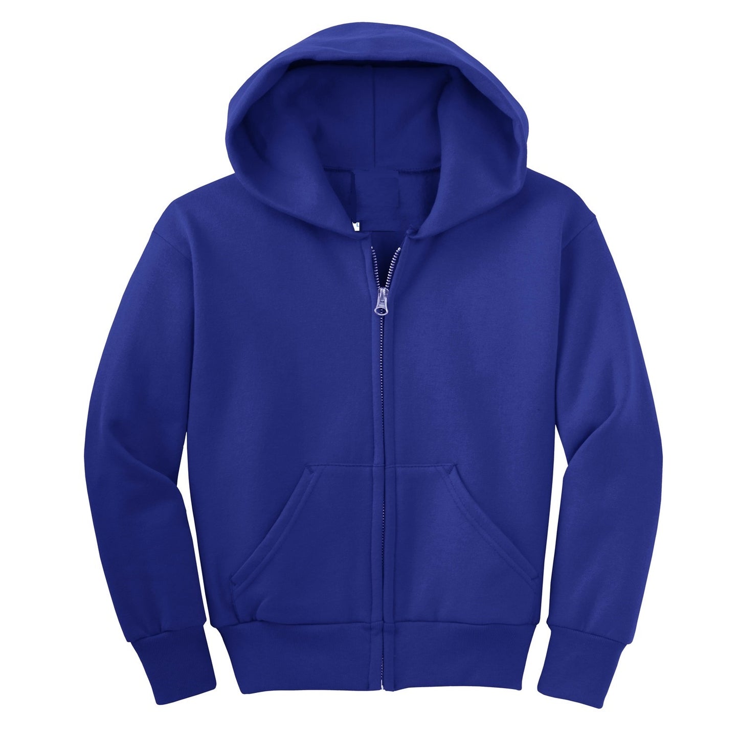Wholesale Youth Fleece Zip Up Hooded Sweatshirt in Royal Blue