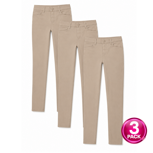 Girl's 3-Pack School Uniform SUPER STRETCH Skinny Pants in Khaki