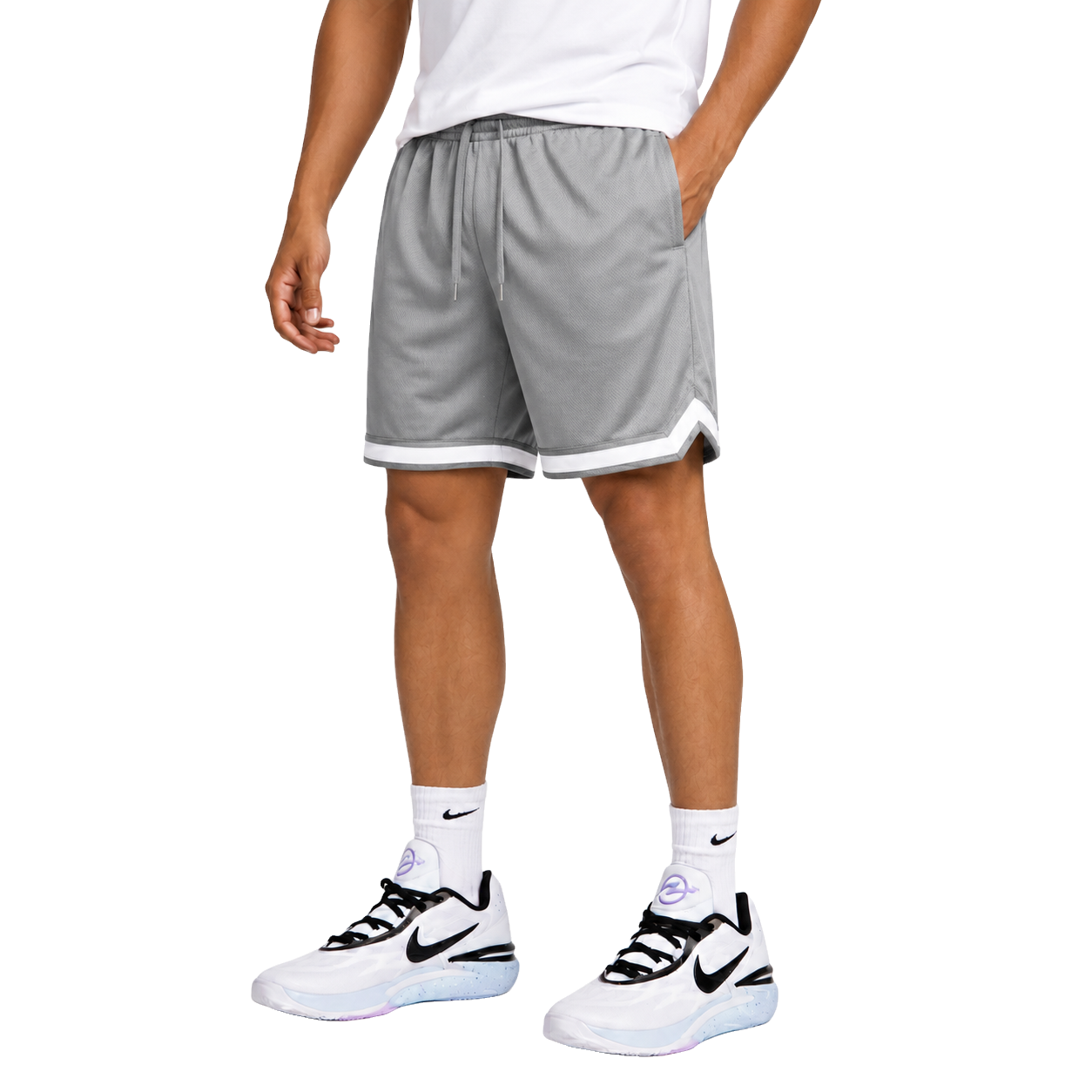 24 Pack Wholesale Men's Mesh Athletic Shorts in Silver