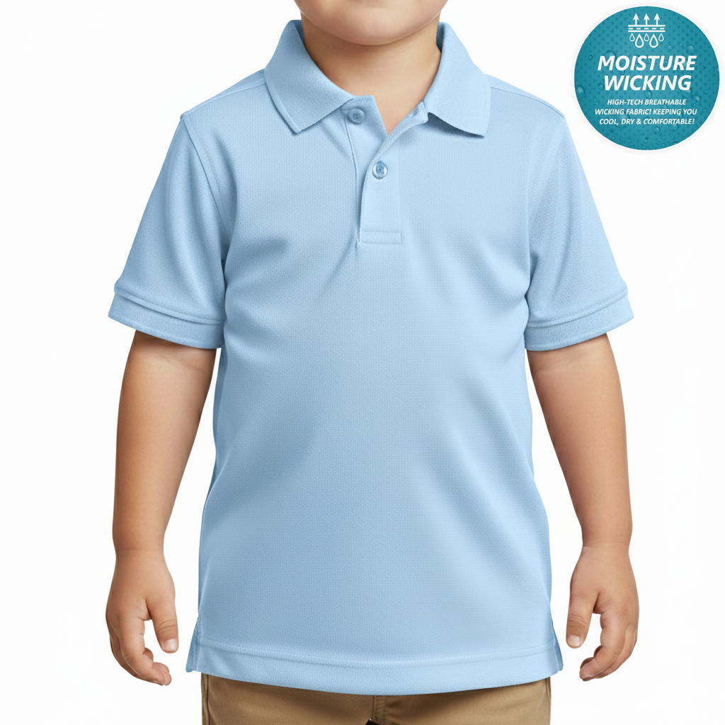 48 Pack Toddler Dri Fit School Uniform Polo Shirt in Light Blue
