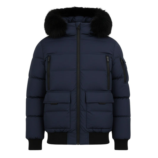 12 Pack Youth Bomber Hooded Winter Jacket - Navy