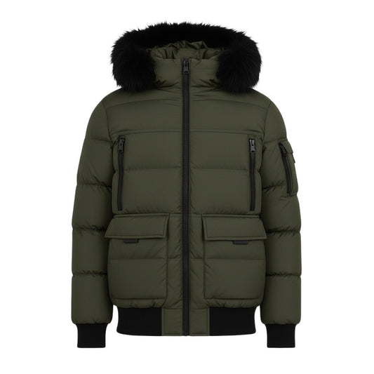 12 Pack Youth Bomber Hooded Winter Jacket - Olive