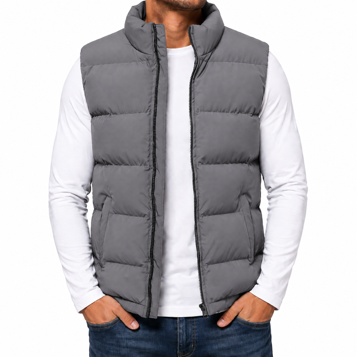 Men's Heavyweight Puffer Bubble Vest in Grey