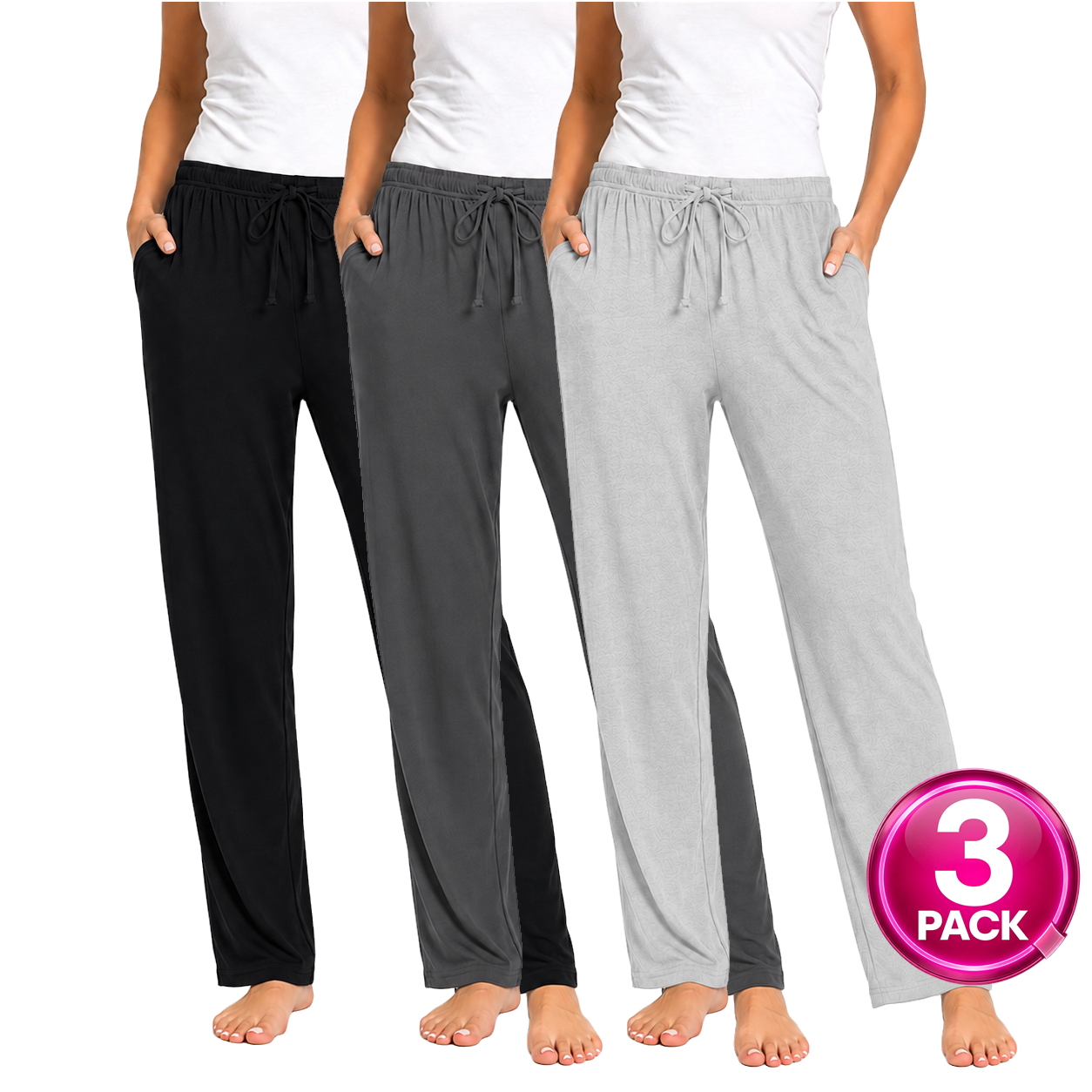 Women's 3-Pack Lounge Pants in Black / Charcoal / Heather Grey