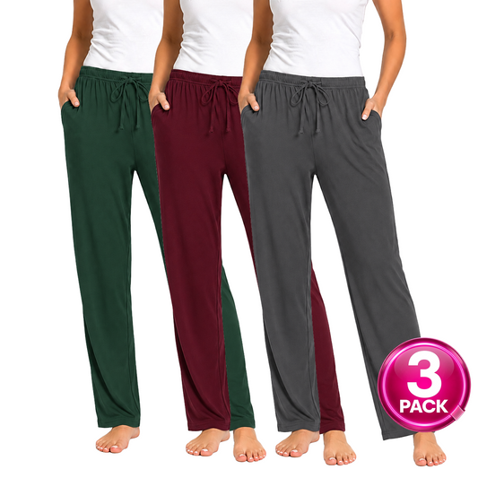 Women's 3-Pack Lounge Pants in Dark Green / Burgundy / Charcoal
