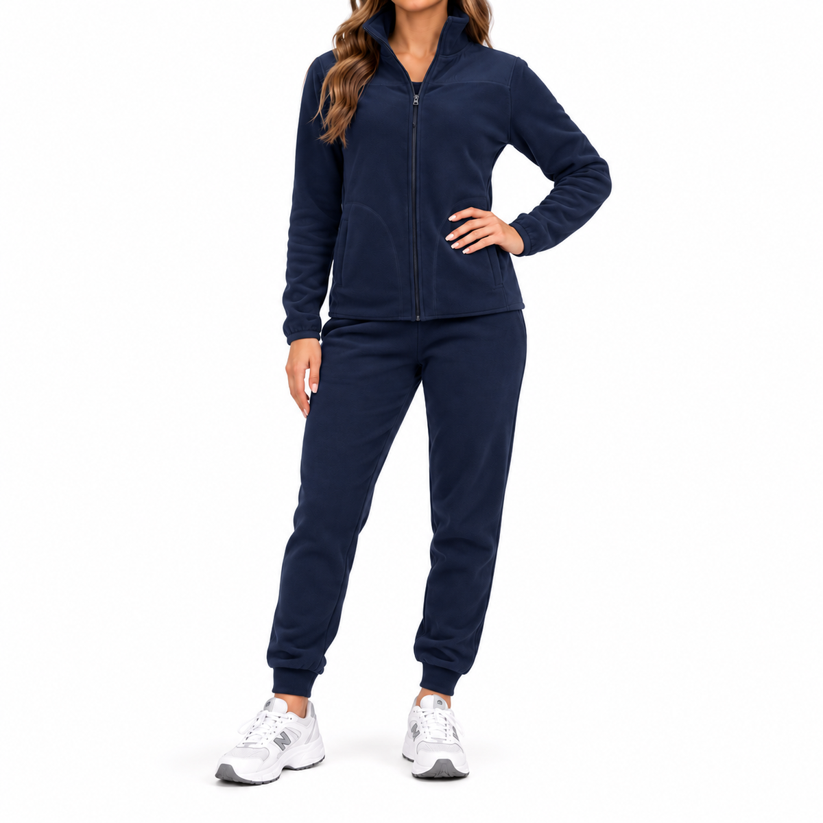 Women's 2-Piece Polar Fleece Full Zip Sweatshirt & Jogger Matching Set in Navy