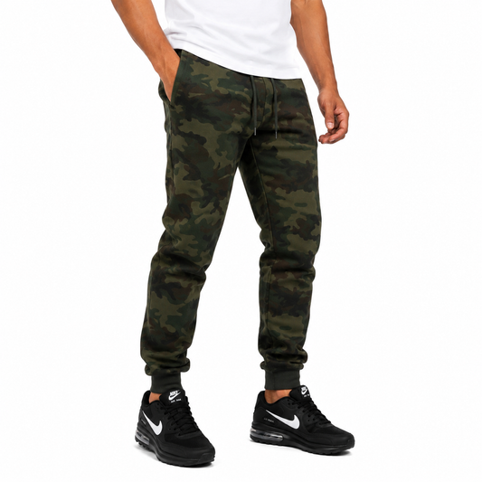 Men's Fleece Athletic Jogger Sweatpants with Drawstring in Woodland Camo