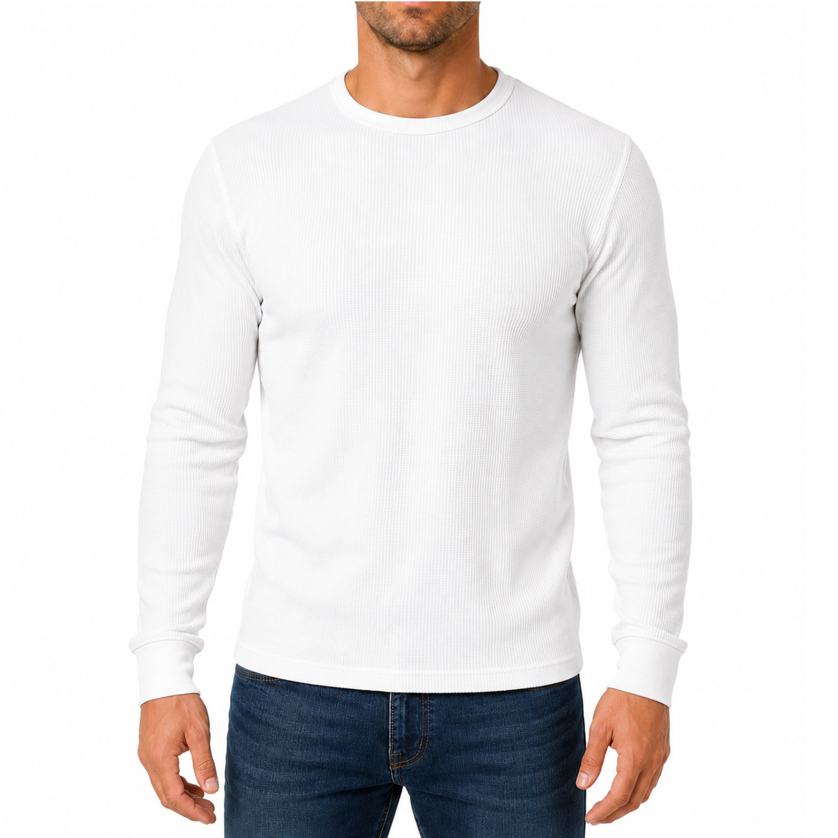 Men's Waffle-Knit Long Sleeve Thermal Shirt in White