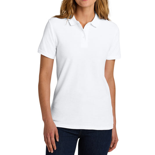Young Women's Short Sleeve Jersey Knit School Polo Shirt in White