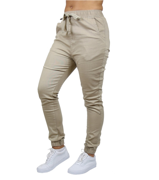 Wholesale Junior Girl's  Stretch Drawstring School Uniform Joggers Pants in Khaki