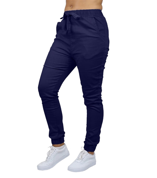 Wholesale Junior Girl's  Stretch Drawstring School Uniform Joggers Pants in Navy
