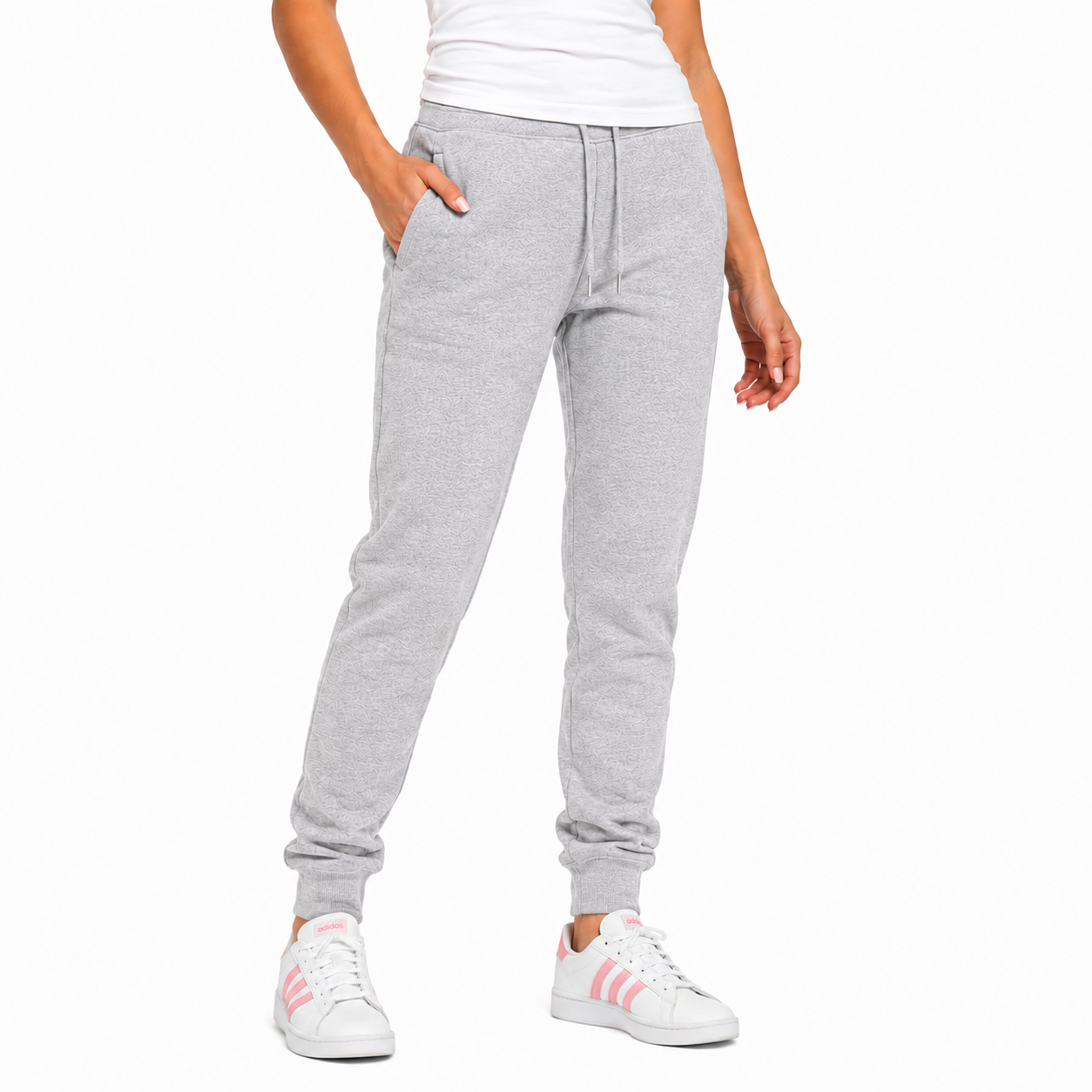 Women's Fleece Athletic Jogger Sweatpants with Drawstring in Heather Grey