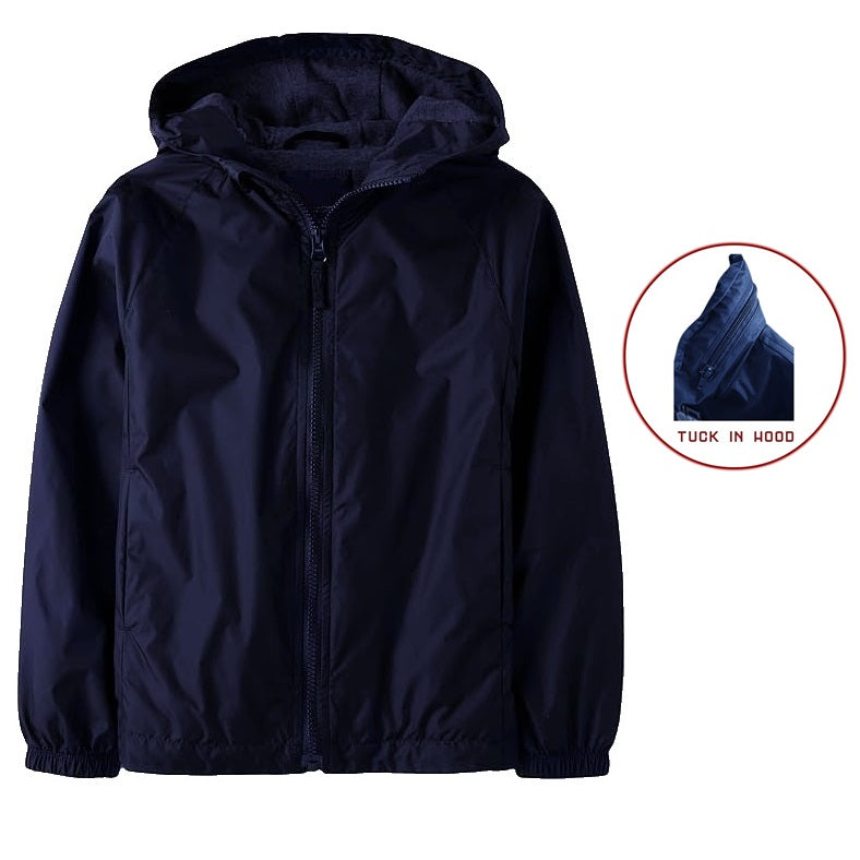 Wholesale Youth Fleece Lined Jacket with Tuck in Hood - Navy