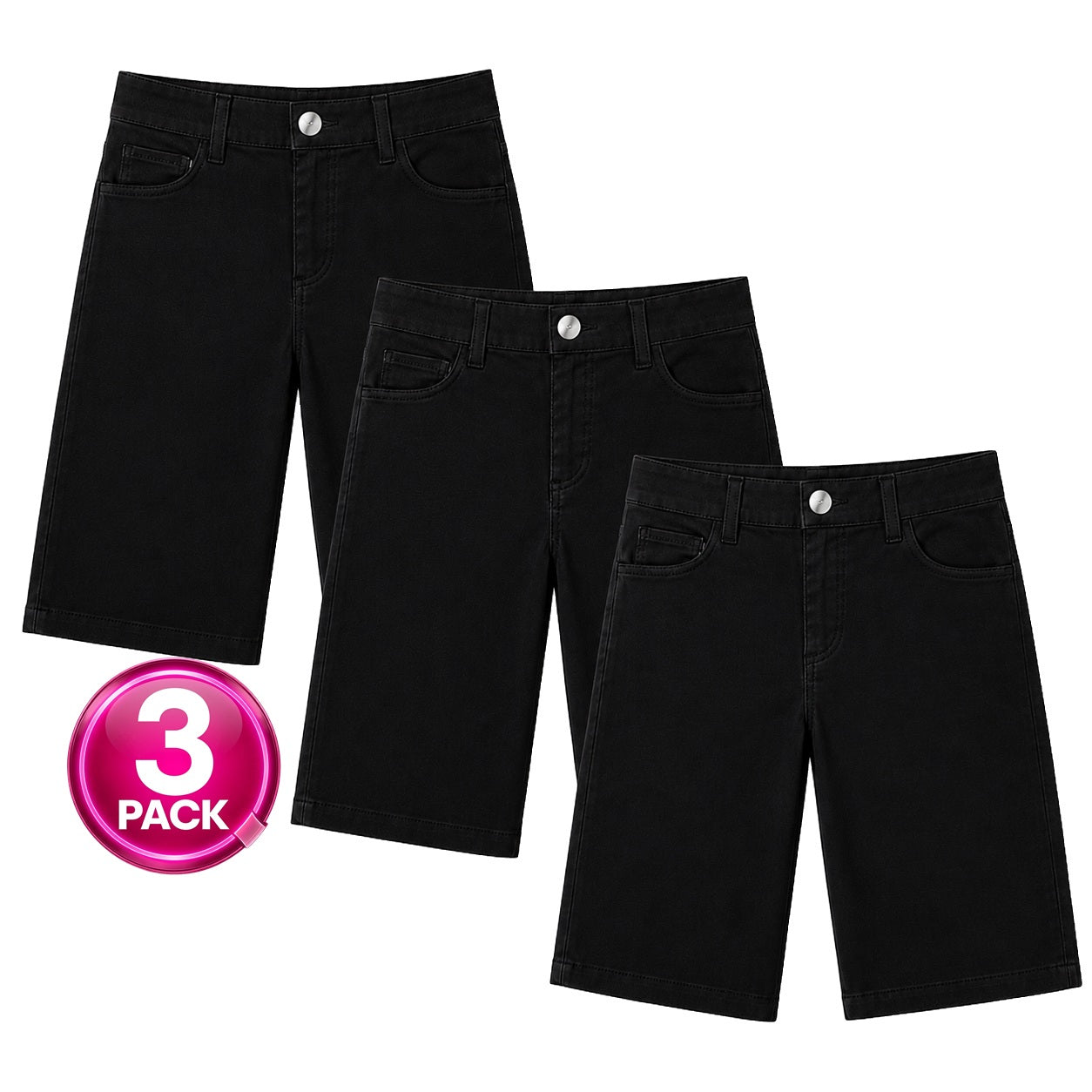 Young Women's 3-Pack Super Stretch School Uniform Bermuda Shorts in Black