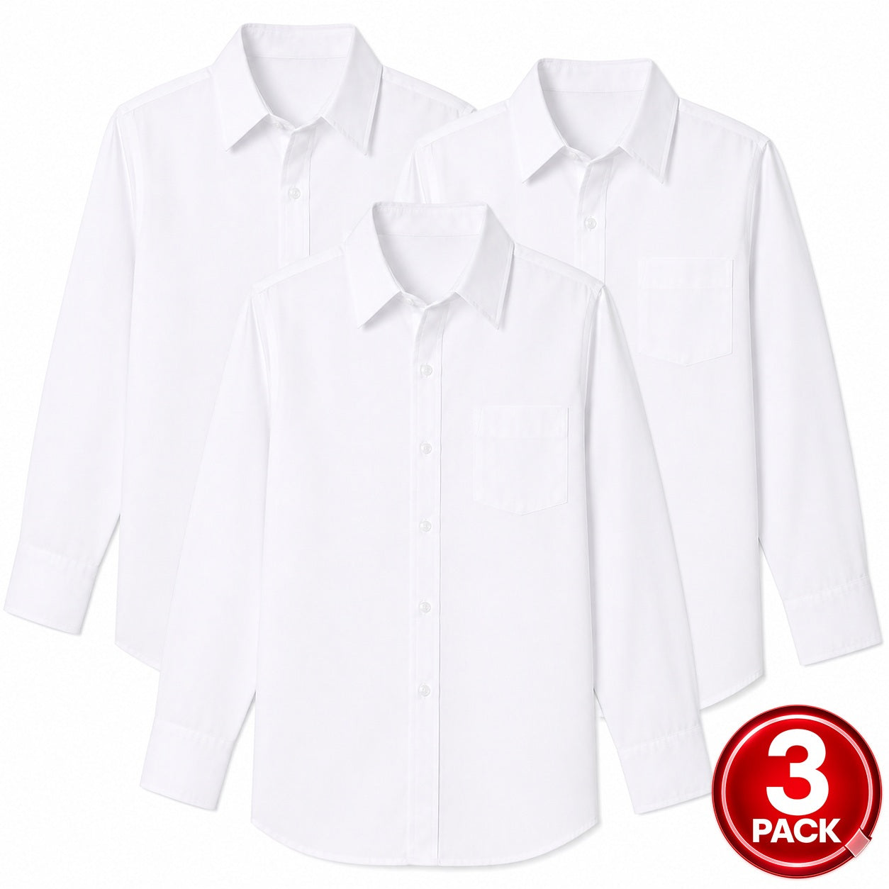 Boys 3-Pack Long Sleeve School Uniform Dress Shirt in White