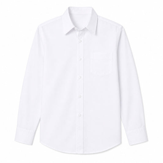 Boys Long Sleeve School Uniform Dress Shirt in White