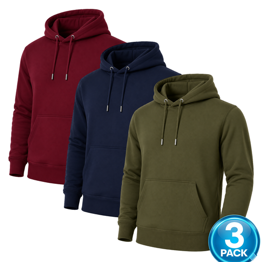Men's 3-Pack Heavyweight Soft Fleece Pullover Hoodie in Burgundy / Navy / Olive