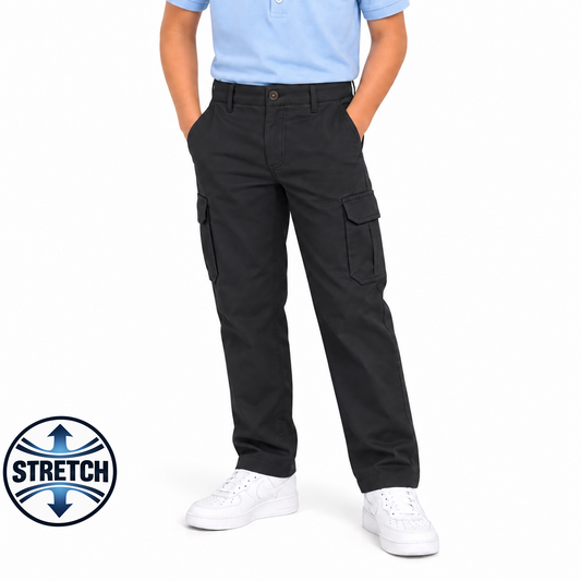 Boy's Stretch Cargo Pants in Black