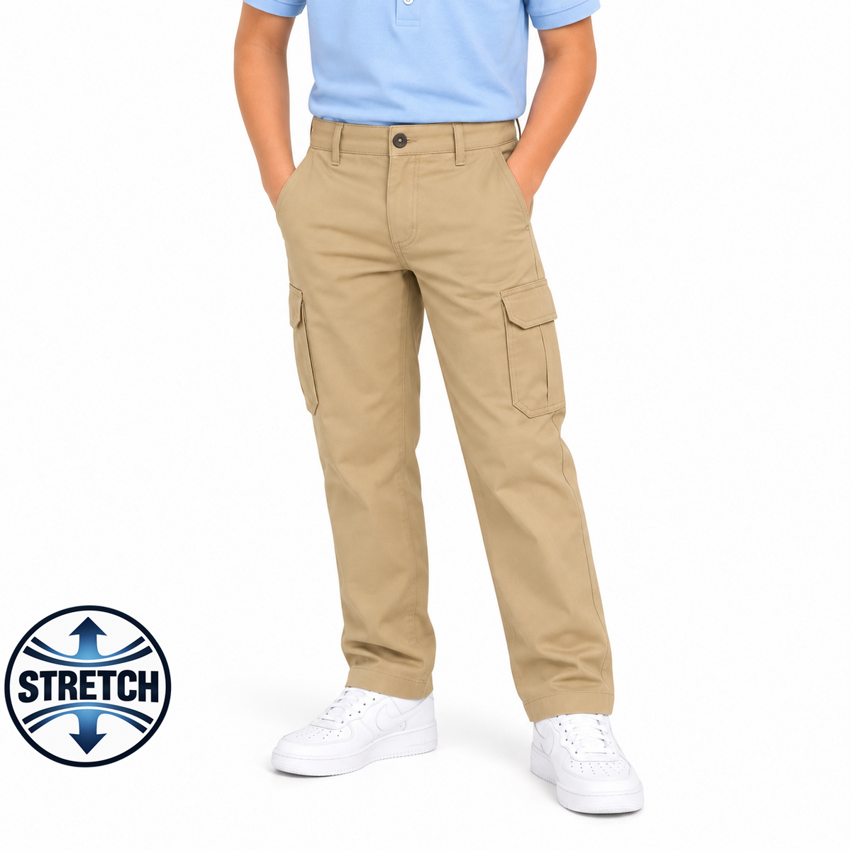Boy's Stretch Cargo Pants in Khaki