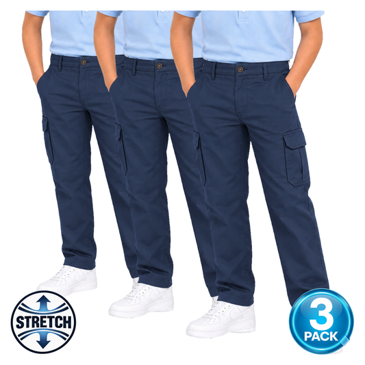 Boys 3 Pack Stretch Cargo Pants in Navy