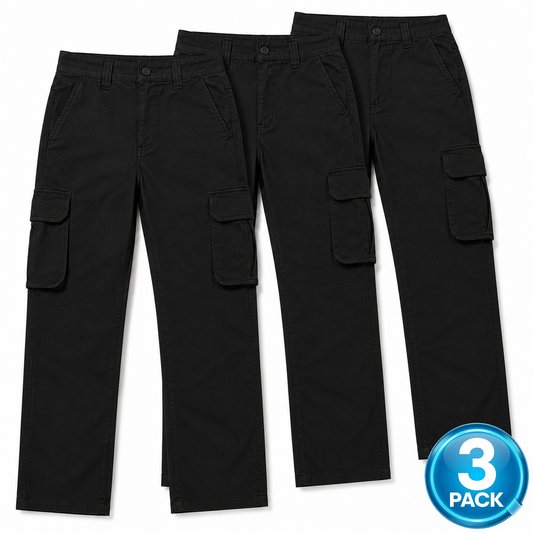 Young Men's 3-Pack Stretch Twill Cargo Pants in Black
