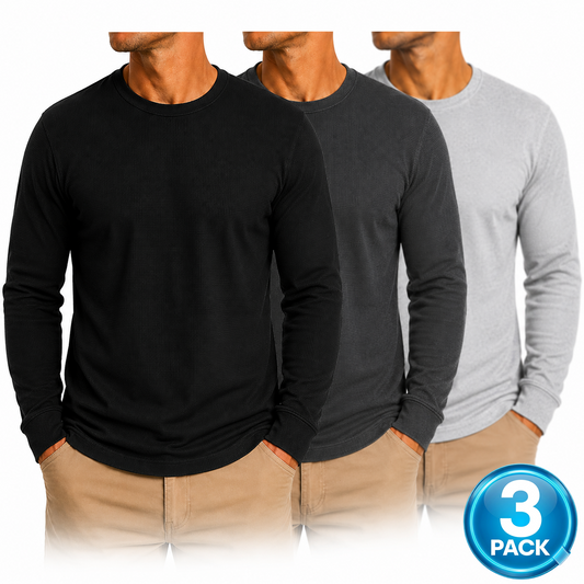 Men's 3-Pack Waffle-Knit Long Sleeve Thermal Shirt in Black / Charcoal / Grey