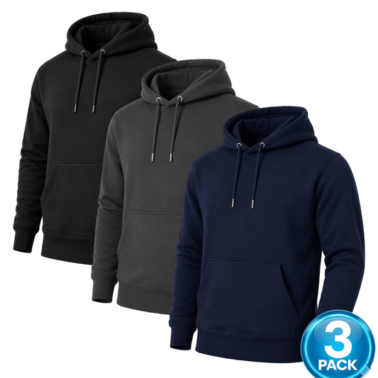 Men's 3-Pack Heavyweight Soft Fleece Pullover Hoodie in Black / Charcoal / Navy