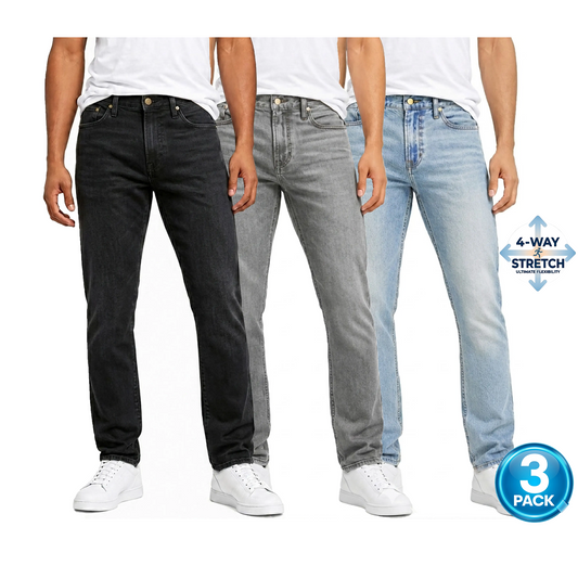 Men's 3-Pack Flex Stretch Slim Straight Jeans - Black / Grey / Light Wash