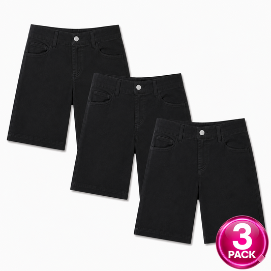 Girls 3-Pack Stretch School Uniform Shorts in Black