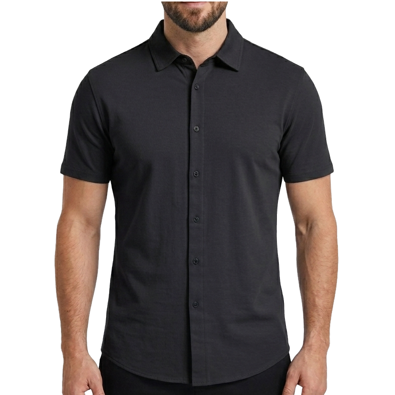 24 Pack Men's Short Sleeve Knit Button-Down Shirt in Black