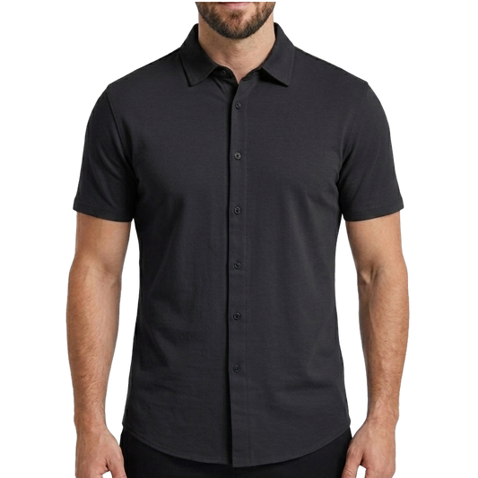 24 Pack Men's Short Sleeve Knit Button-Down Shirt in Black