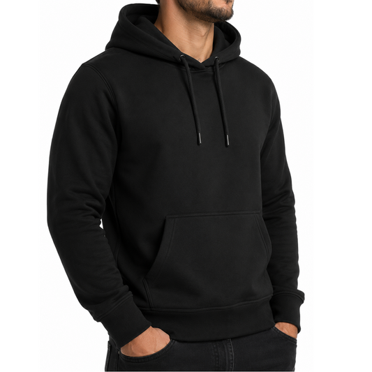 Men's Heavyweight Fleece-Lined Soft Pullover Hoodie in Black