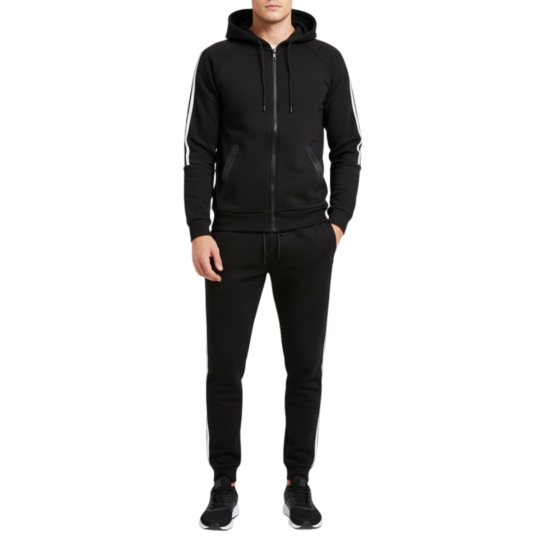 Wholesale Men's Full Zip Hoodie & Jogger Pant Set in Black – Bulk