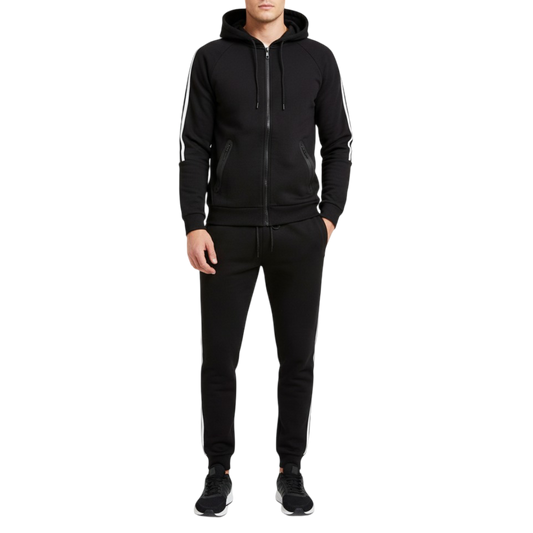 12 Pack Men's Tech Full Zip Hoodie & Jogger Pants Set in Black